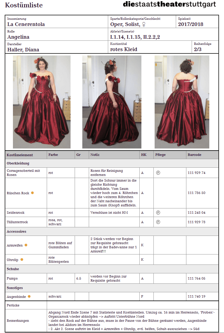 inventory management costume list Diese