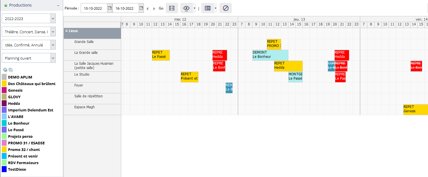 Planning venue management chronological view Diese