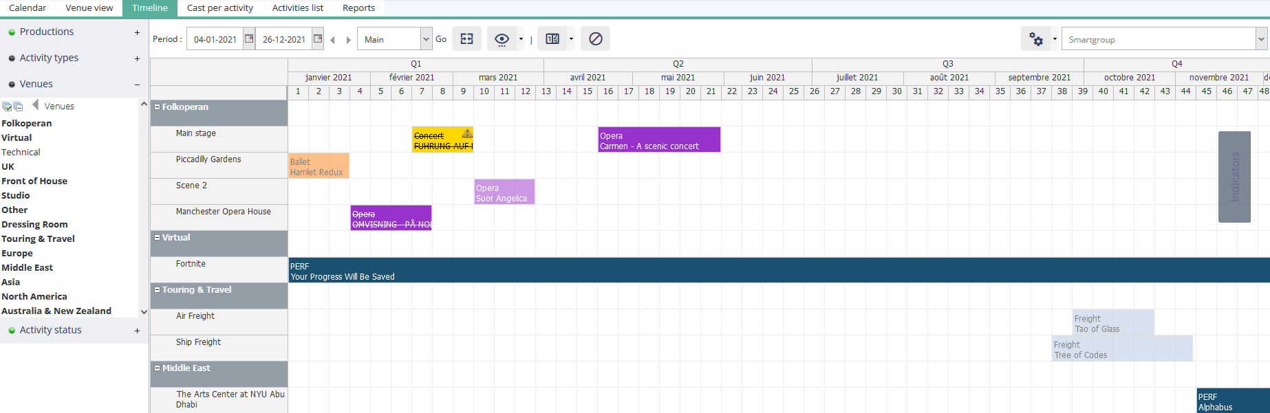 Planning venue management chronological view Diese