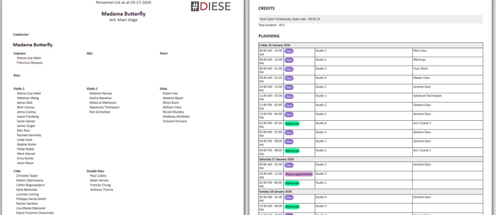 diese deature artistic contract tour plan