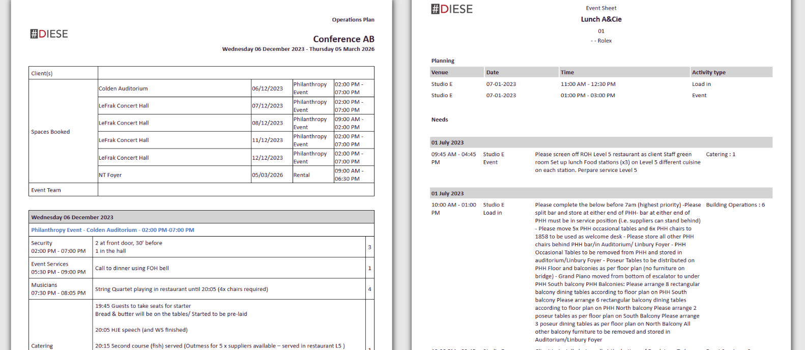 diese feature event management scheduling