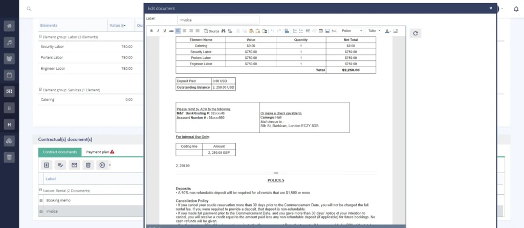 diese feature event management invoice