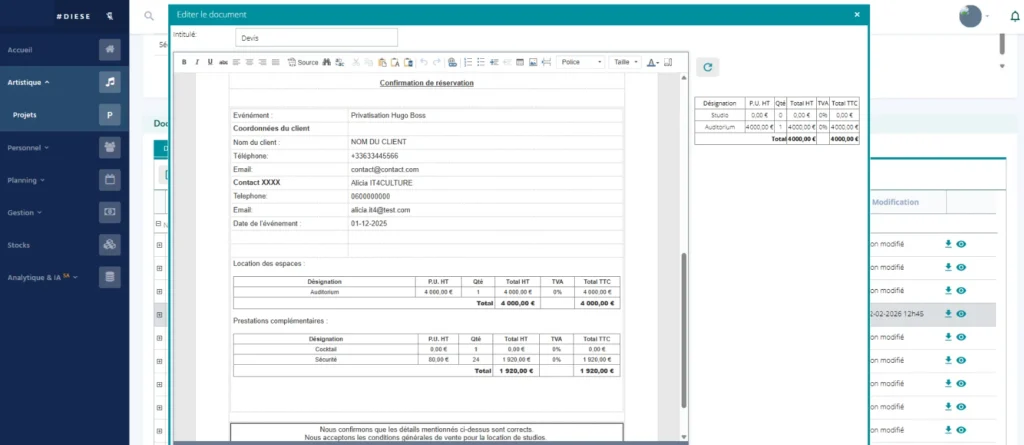 diese feature event management invoice